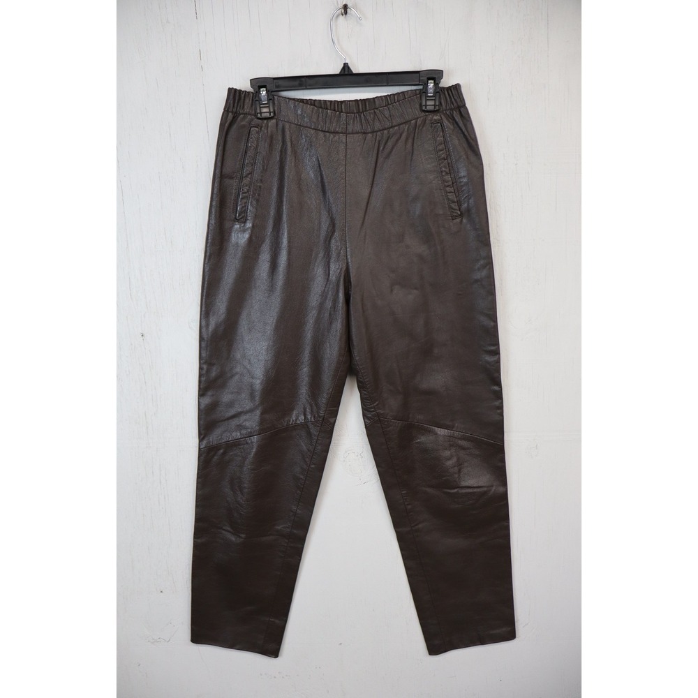Womens Cedars Petites Genuine Leather Brown Pants Size M Lined Y2K Elastic Waist